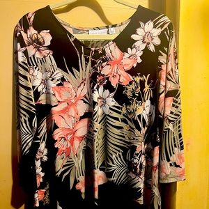 Susan Graver black, pink, and gray blouse